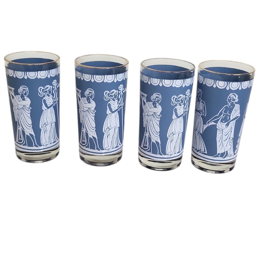 4 Jeannette Glass Romanesque Tumblers Wedgewood Blue